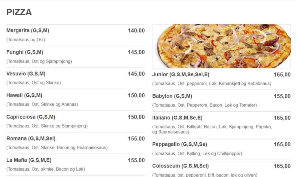 Balkan Meny Pizza Pris