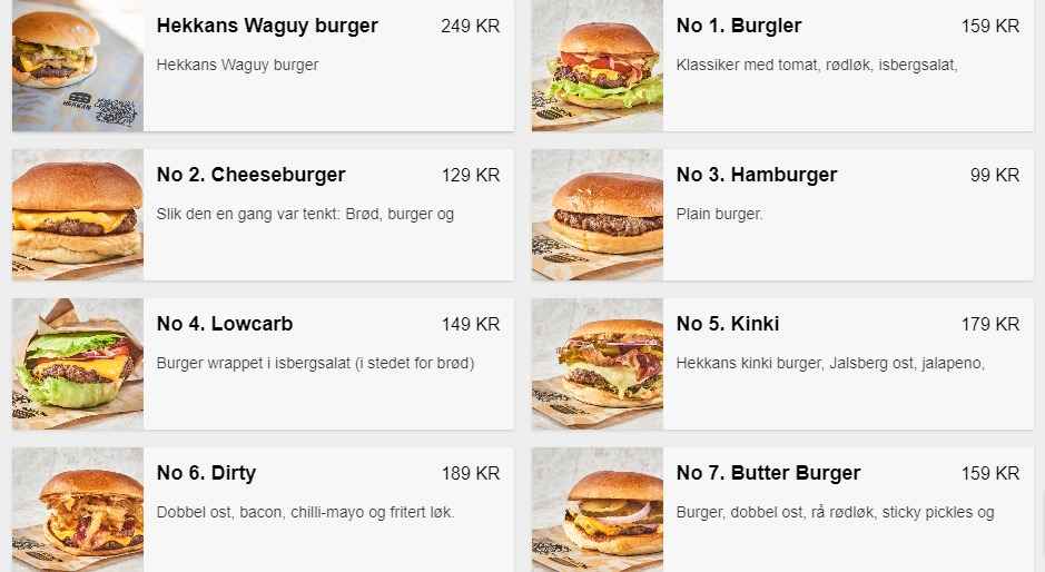 Hekkan Burger Meny Med Pris
