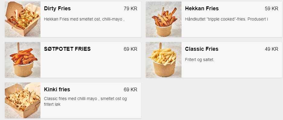 Hekkan Burger Norge Poteter Meny