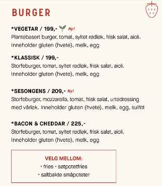 Jordbærpikene Burger Meny Med Pris