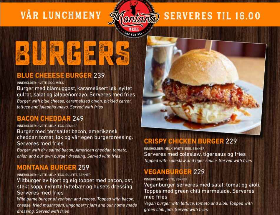 Montana Grill Burgers Meny Med Pris