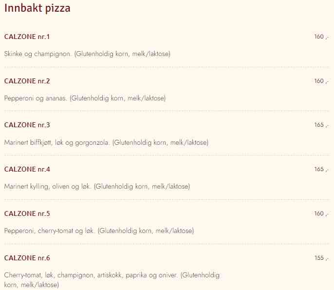 Pancetta Innbakt Pizza Meny Med Pris