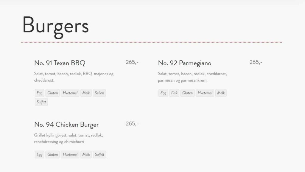 Big horn Burgers Meny Pris