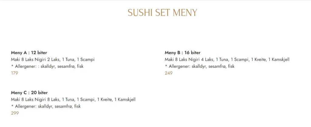 Fukuya Sushi Set Meny Med Pris
