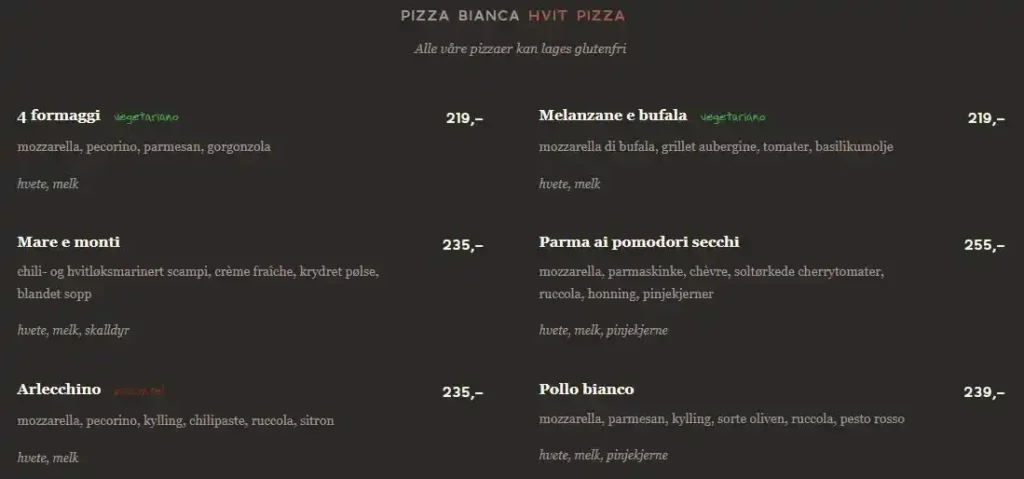 Olivia Pizza Bianca Meny Med Pris