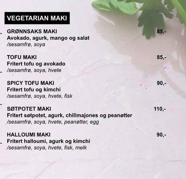 Tataki Vegetarian Maki Meny Pris