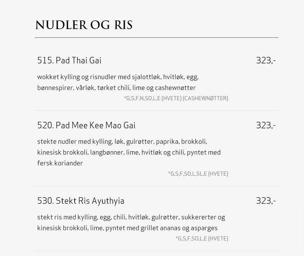 Thai market Ris Nudler Meny