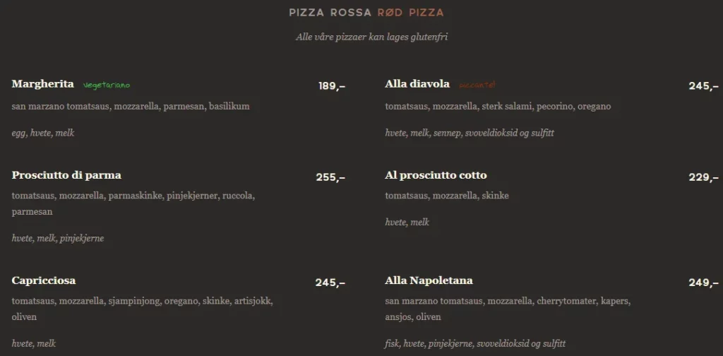 Olivia Eger Pizza rossa Meny Pris