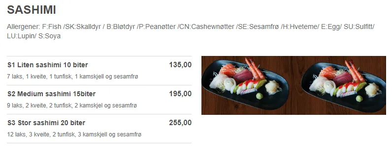 Stavern Sushi Sashimi Meny Pris