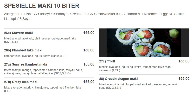Stavern Sushi Spesielle Maki 10 Biter Pris