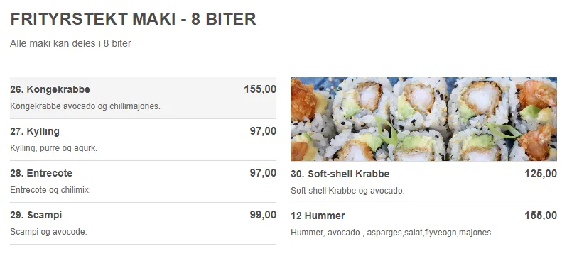 Sushihuset Røa Frityrstekt Maki 8 Biter Meny Med Pris