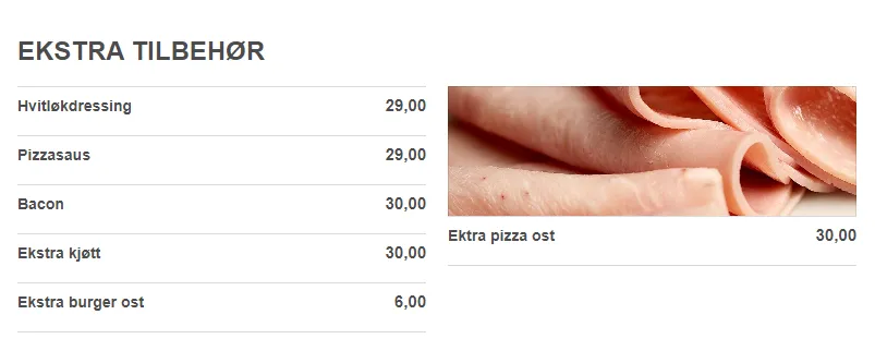 Fet pizza Norge Tilbehør Meny