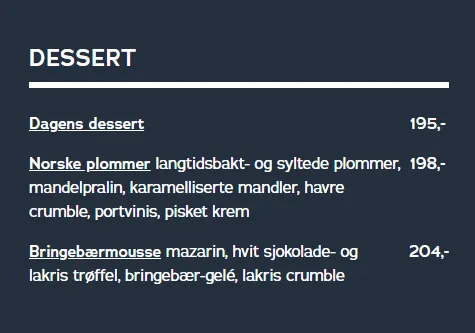 Restaurant Slippen Meny Dessert 