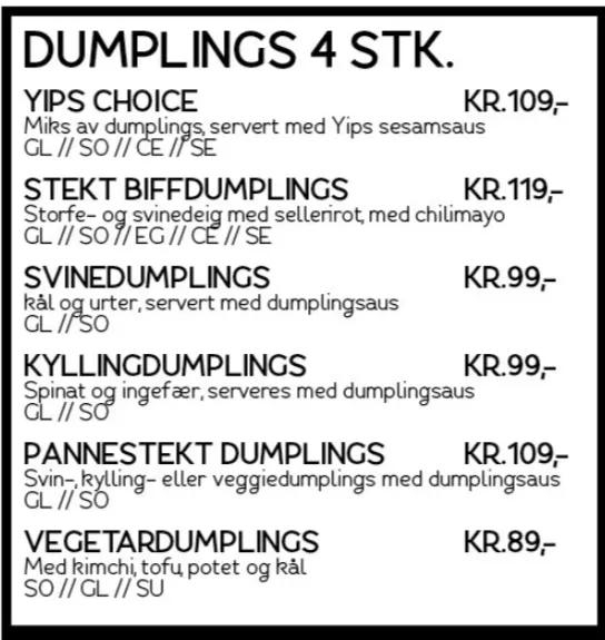 Yips Sola Dumplings Meny Norge