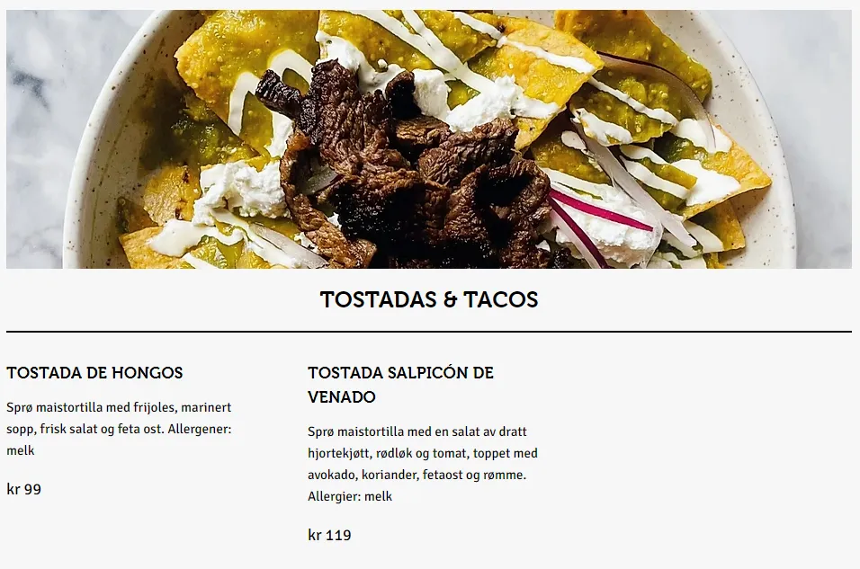 Agave Bergen Meny Tostadas & Tacos