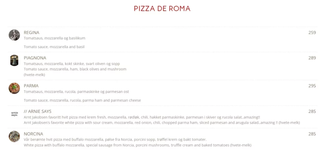Campo de Fiori Pizza De Roma Pris