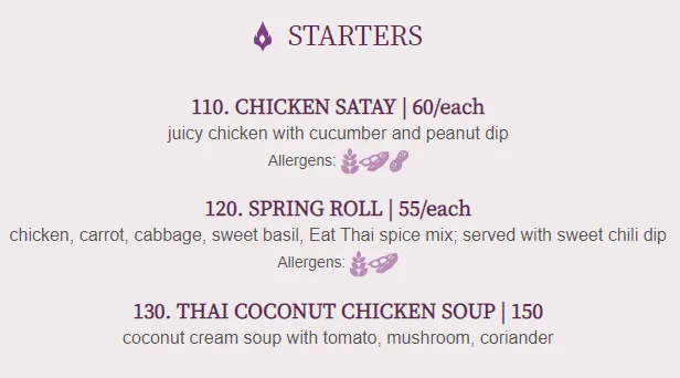 Eat Thai Meny Starters